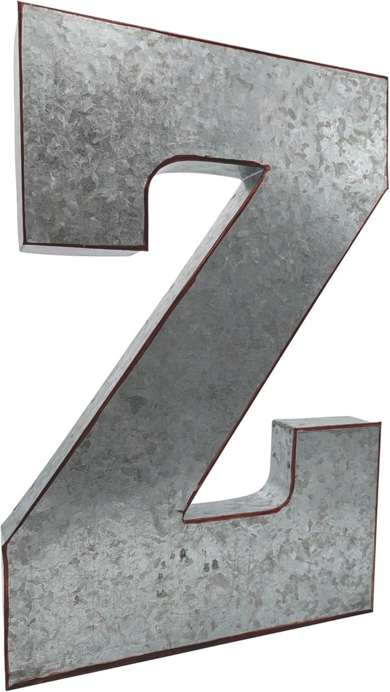Science Purchase 20" Metal Letter Z Wall Decor, Silver with Rusted Edges, Galvanized Wall Mountable Decoration for Country, Mid-Century, or Farmhouse Themed Room or Event - Image 1